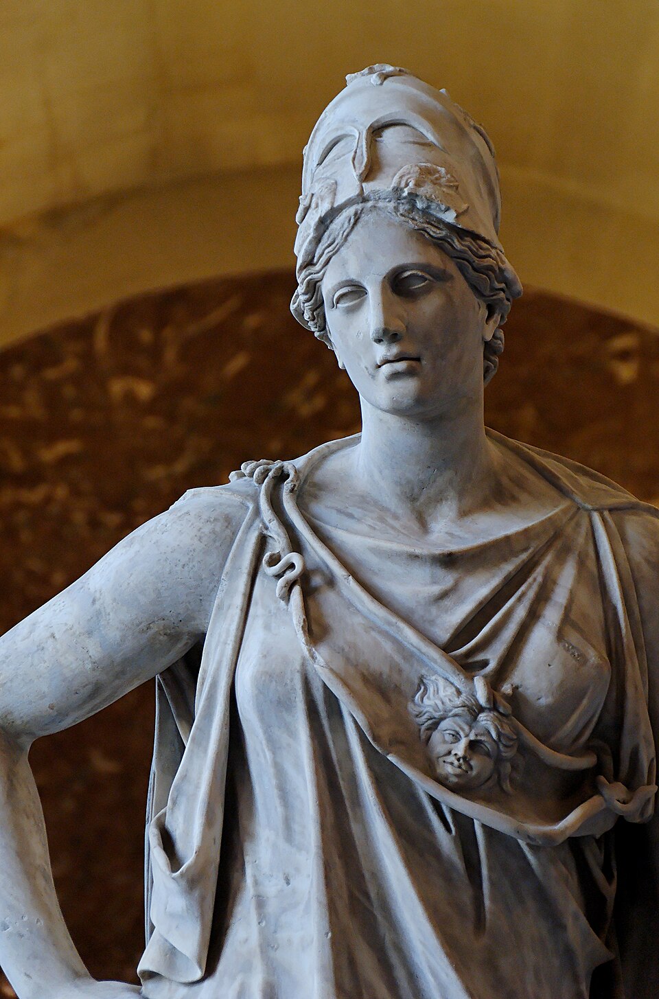 The Mattei Athena, a marble statue of Athena in a helmet, Louvre