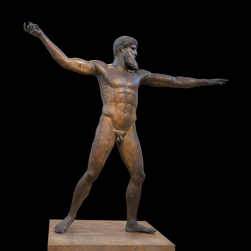 The Artemision Bronze, a bronze god about to hurl a weapon, Athens